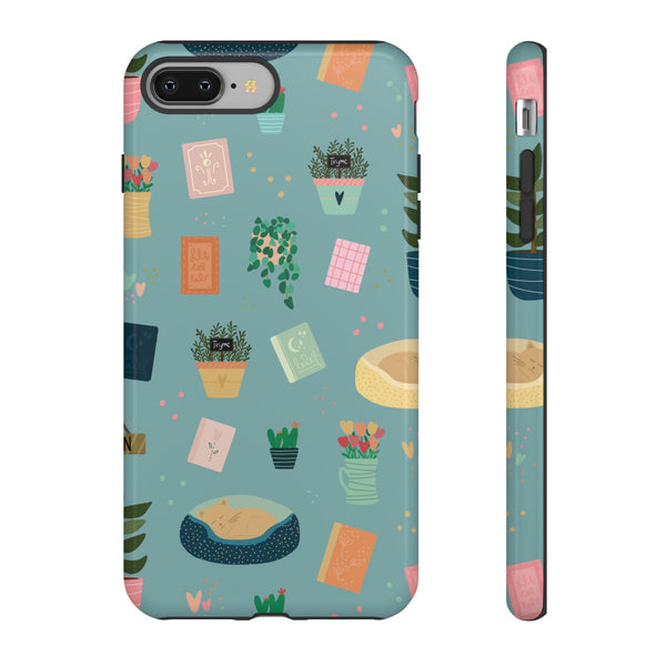 Phone Case: Book Shop Items on Blue