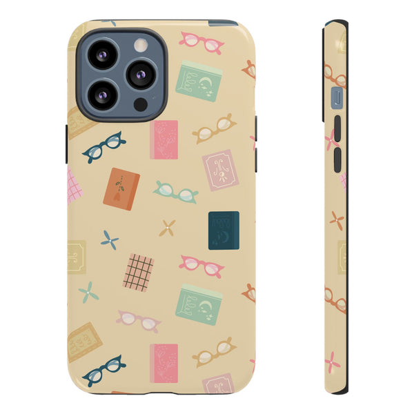 Phone Case: Books and Glasses on Yellow
