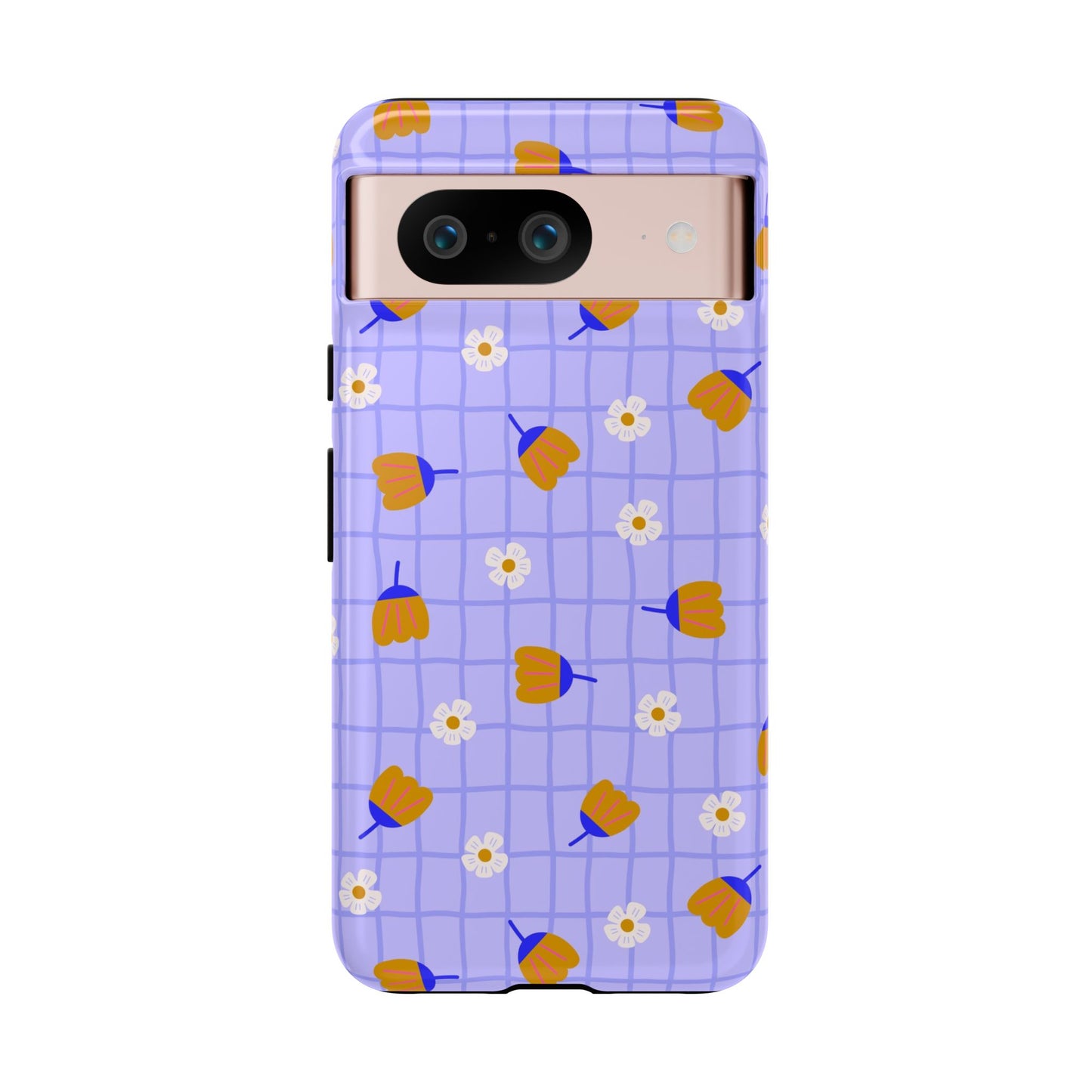Phone Case: Flowers on Lilac Grid