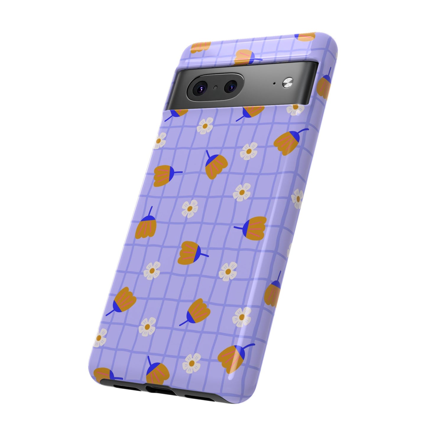 Phone Case: Flowers on Lilac Grid