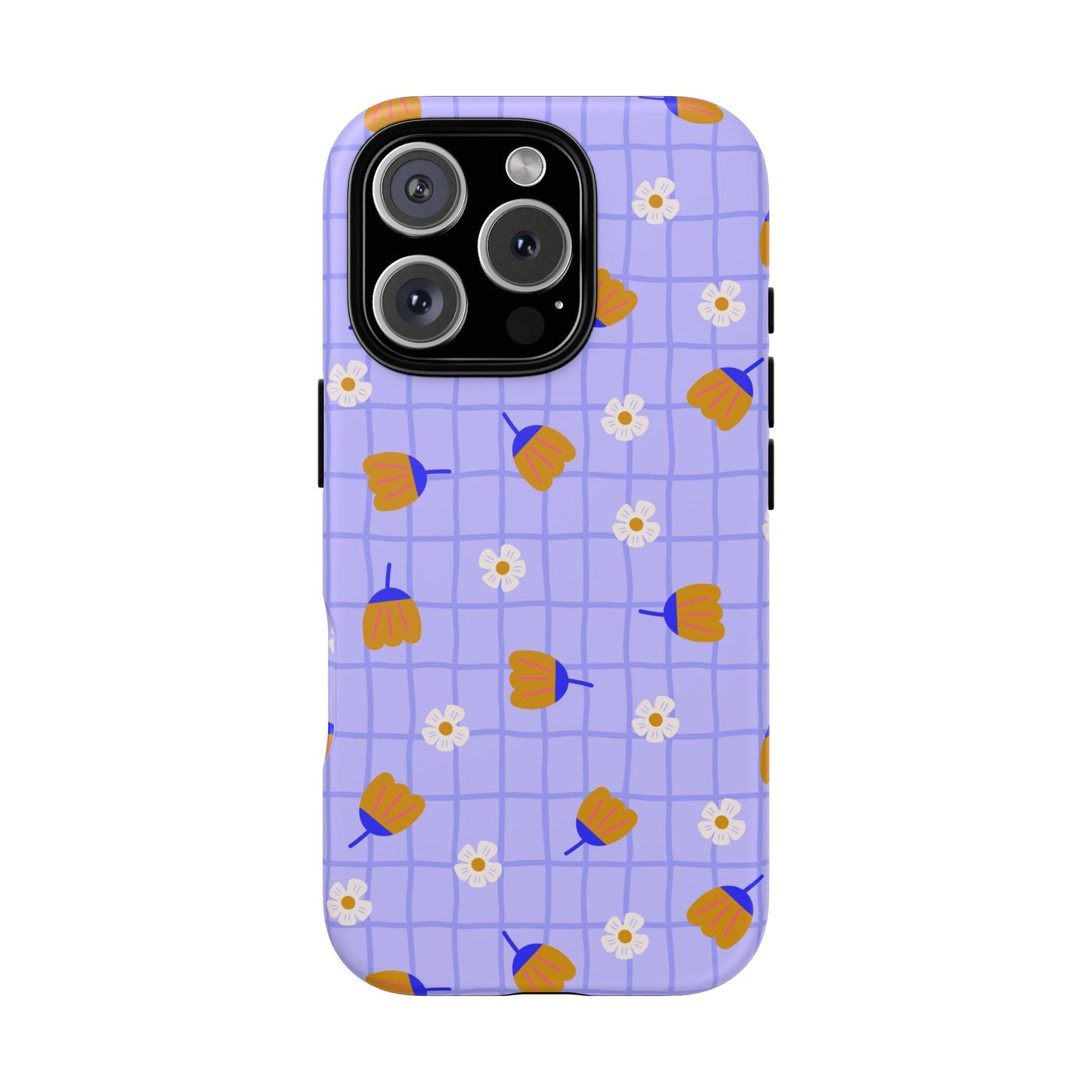 Phone Case: Flowers on Lilac Grid