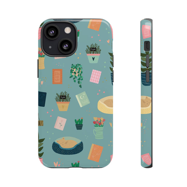 Phone Case: Book Shop Items on Blue