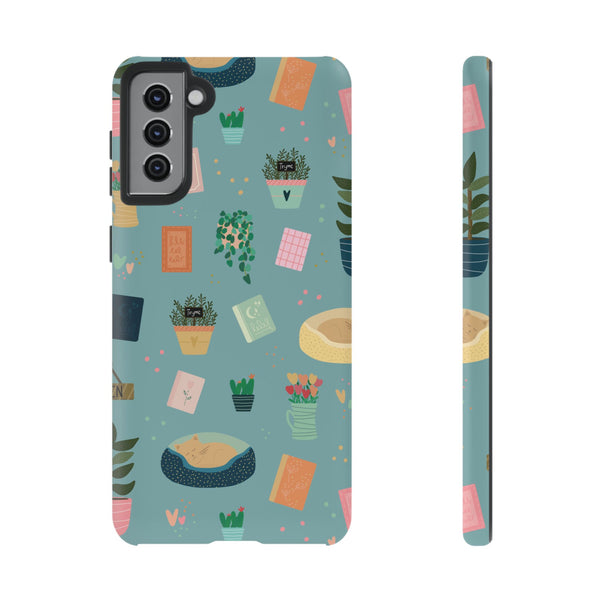 Phone Case: Book Shop Items on Blue