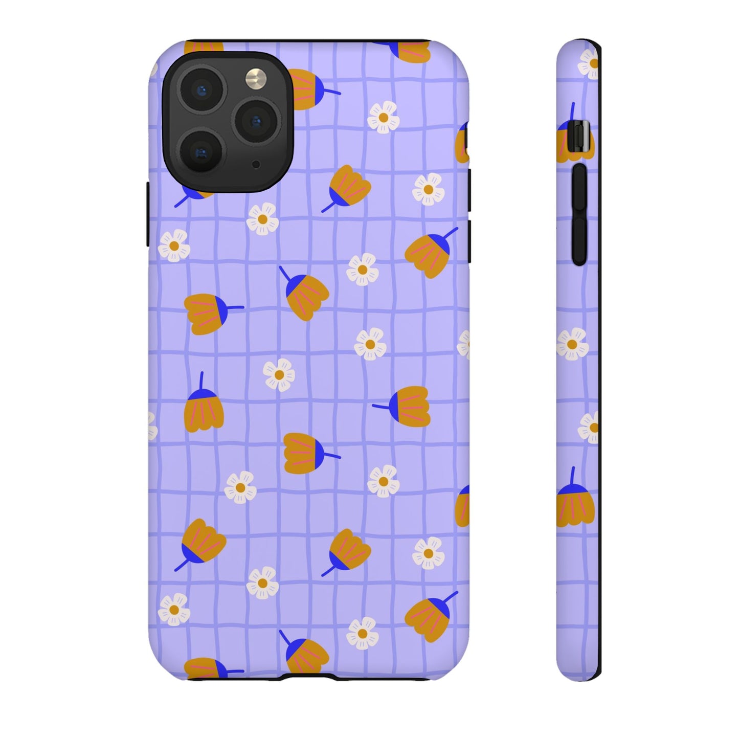 Phone Case: Flowers on Lilac Grid