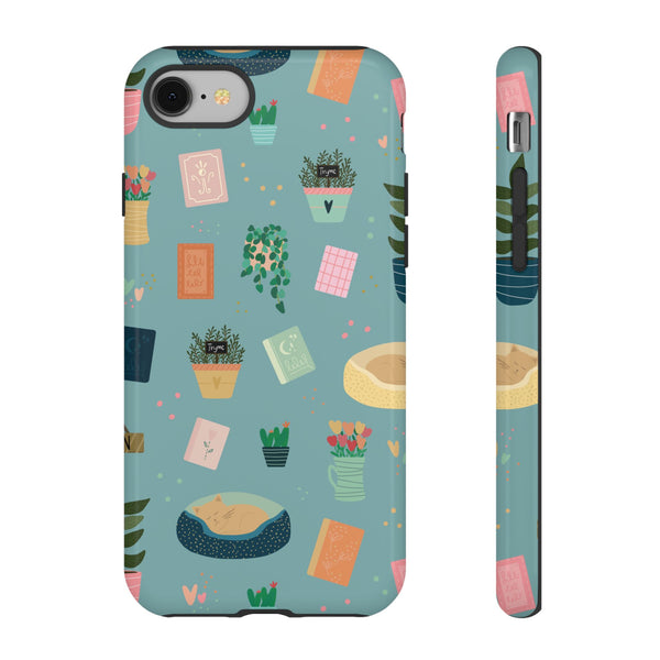 Phone Case: Book Shop Items on Blue