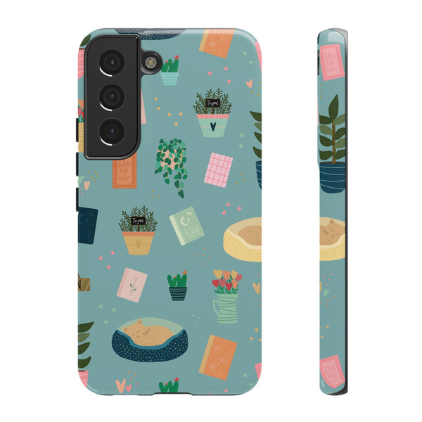 Phone Case: Book Shop Items on Blue