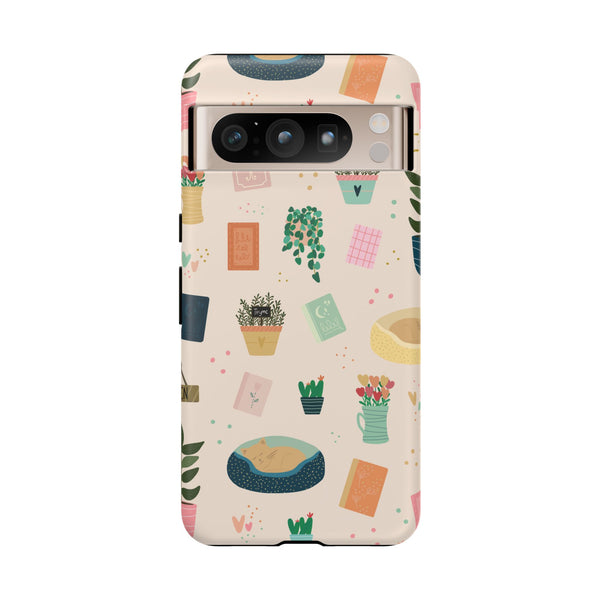 Phone Case: Book Shop Items on Cream
