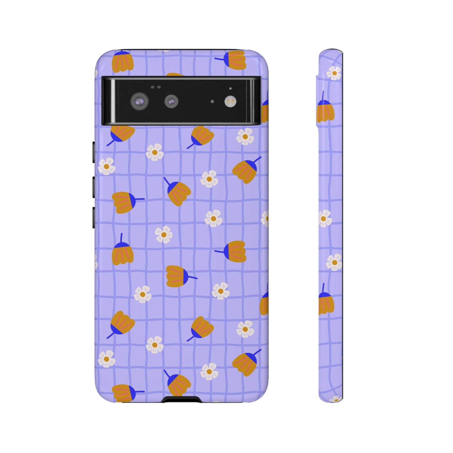 Phone Case: Flowers on Lilac Grid
