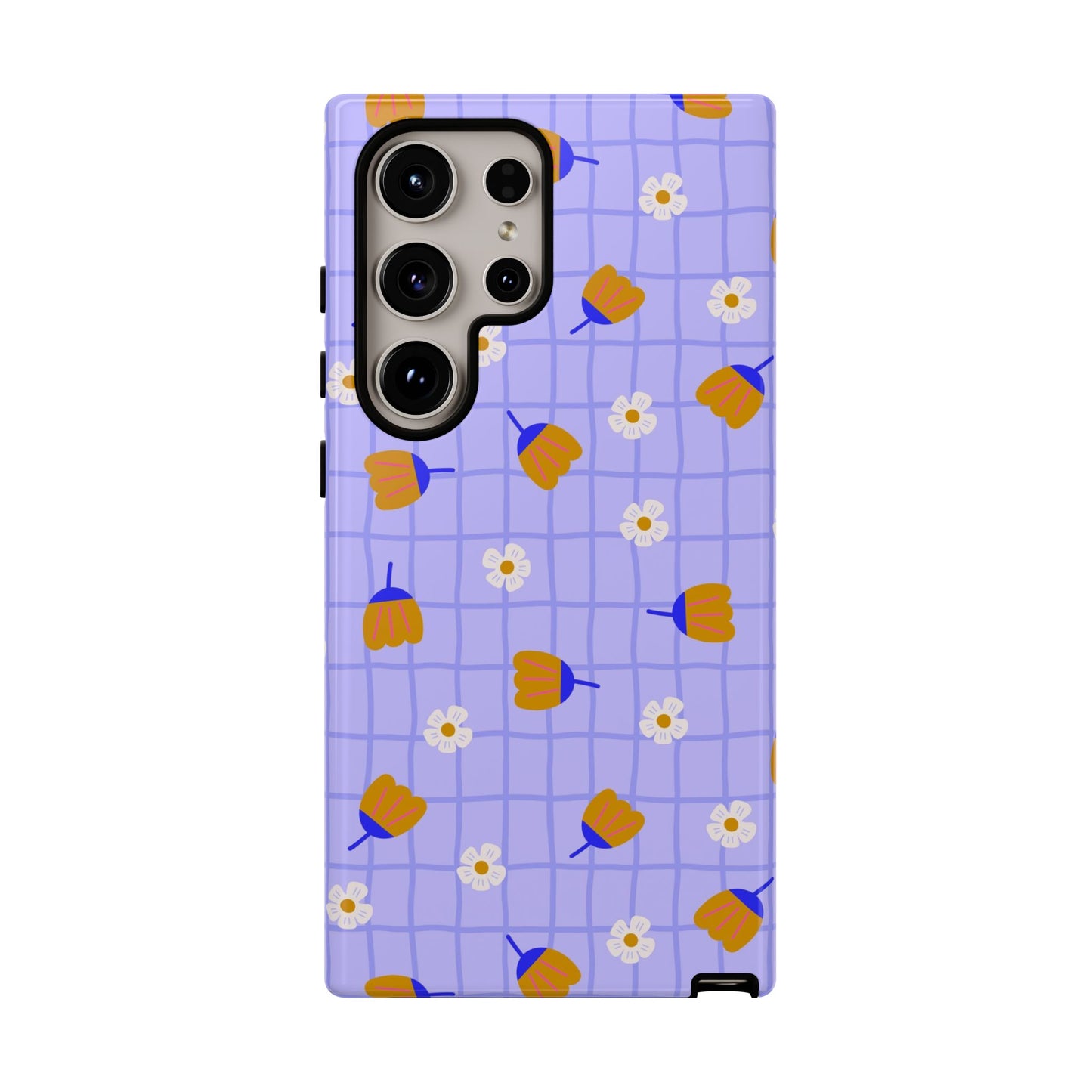 Phone Case: Flowers on Lilac Grid