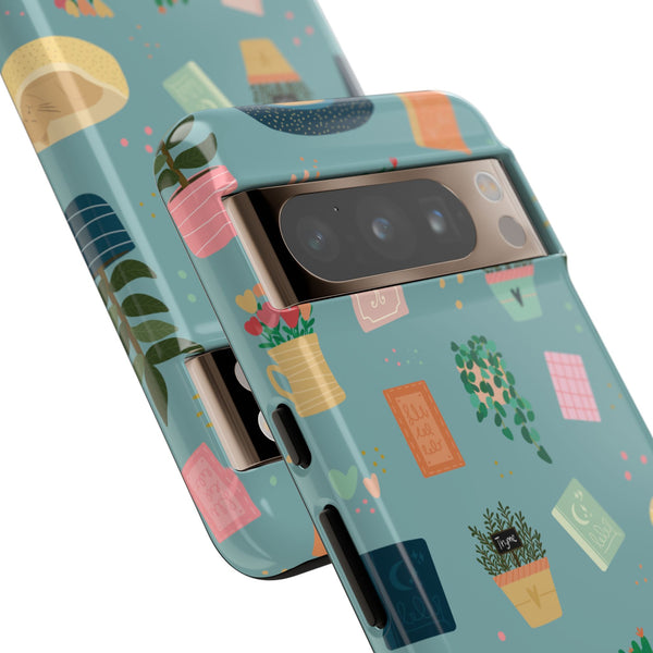 Phone Case: Book Shop Items on Blue