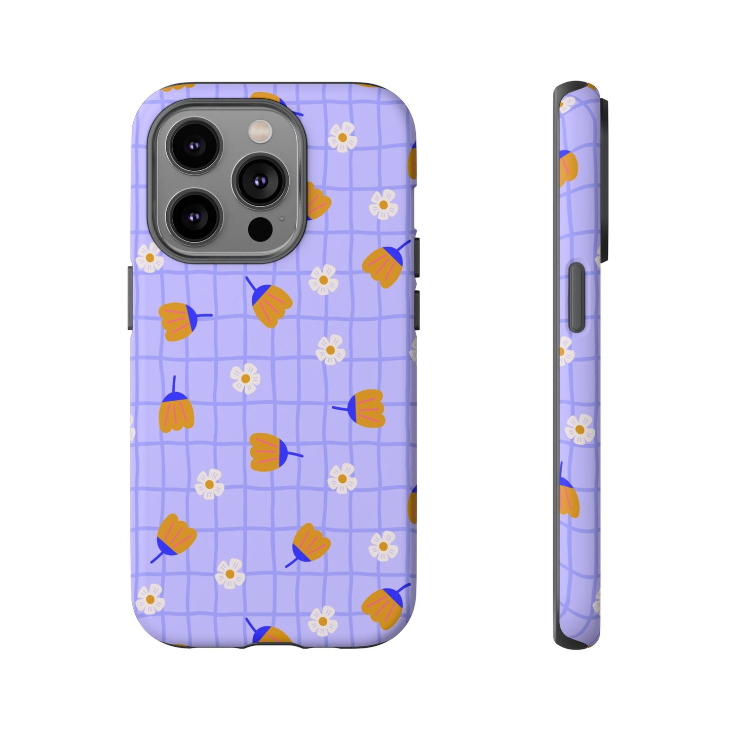 Phone Case: Flowers on Lilac Grid