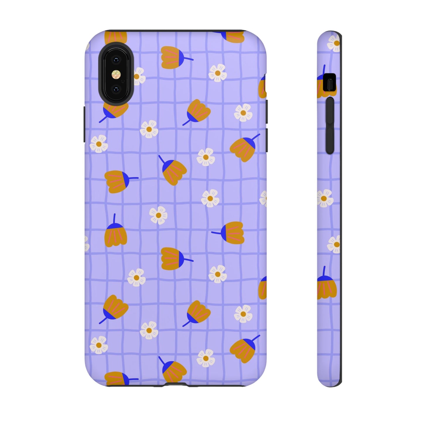 Phone Case: Flowers on Lilac Grid