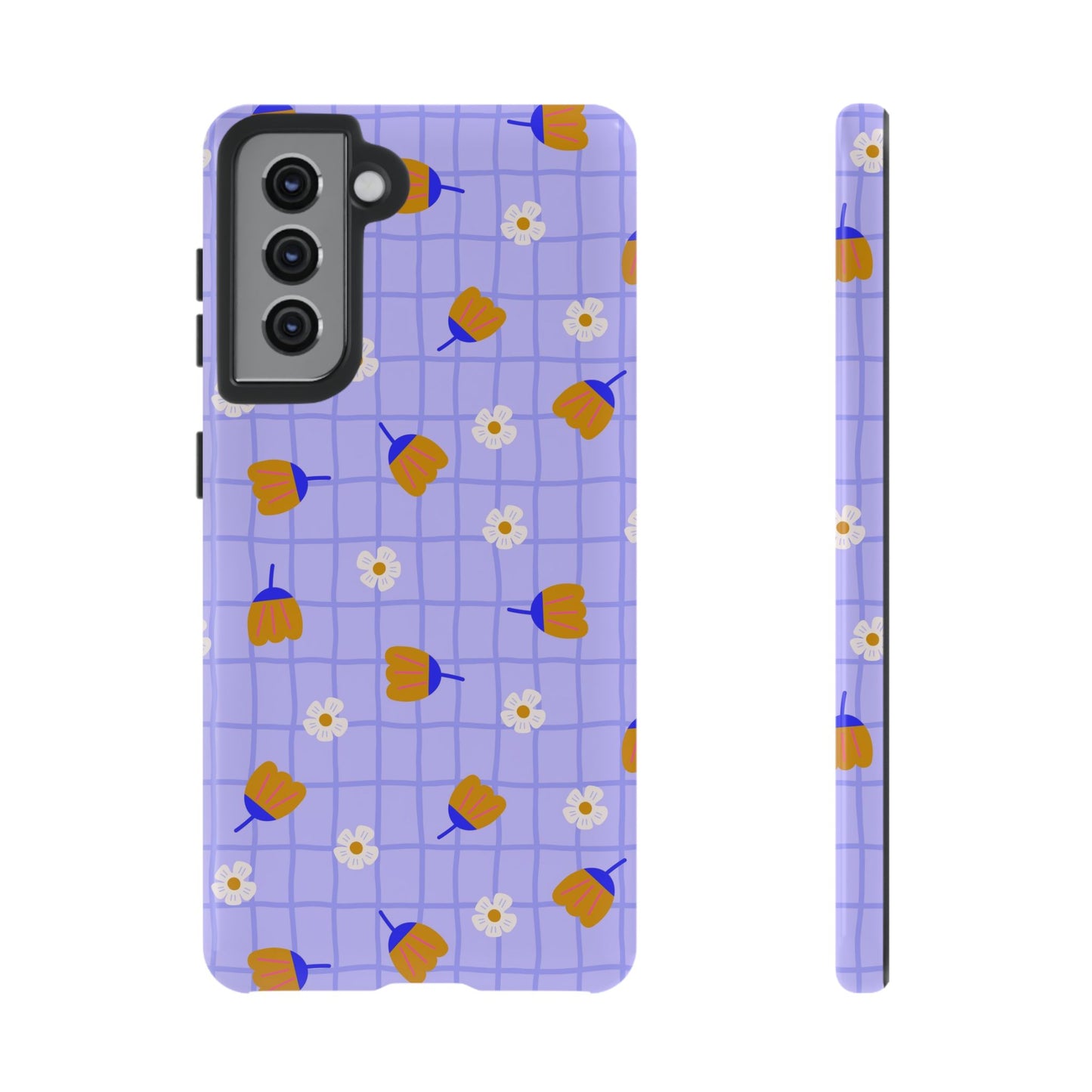 Phone Case: Flowers on Lilac Grid