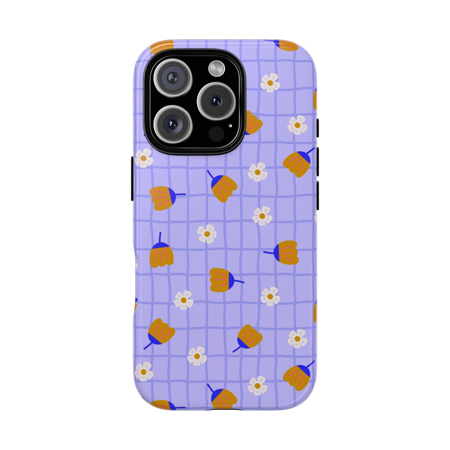 Phone Case: Flowers on Lilac Grid