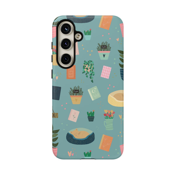 Phone Case: Book Shop Items on Blue