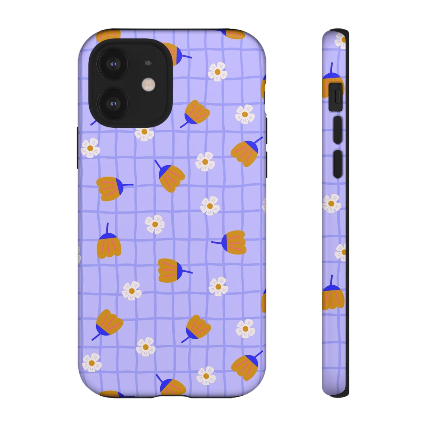 Phone Case: Flowers on Lilac Grid
