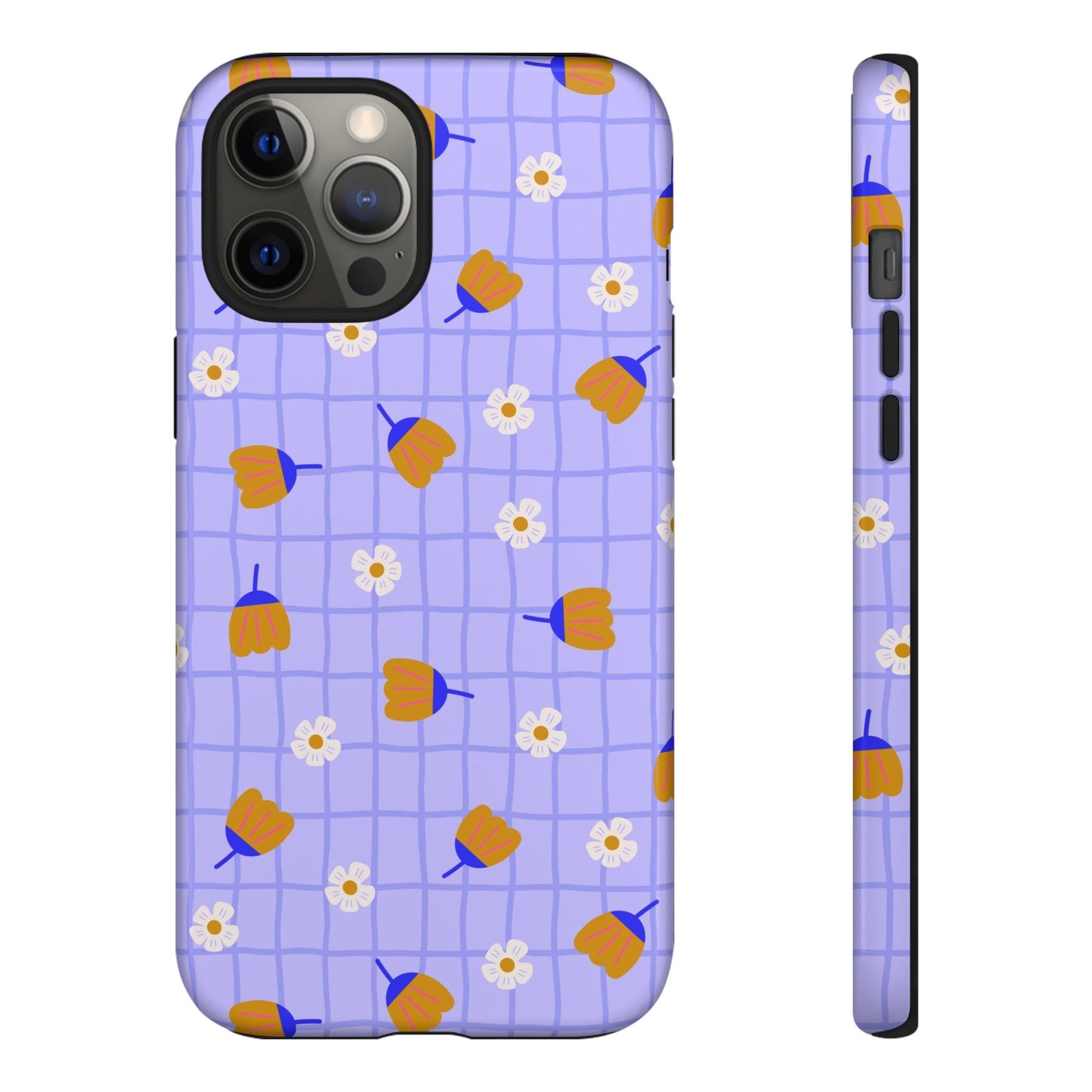 Phone Case: Flowers on Lilac Grid