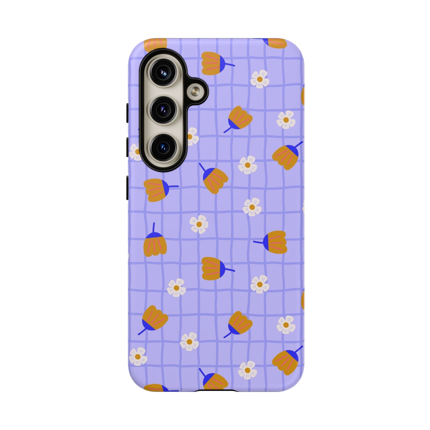 Phone Case: Flowers on Lilac Grid