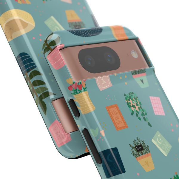 Phone Case: Book Shop Items on Blue