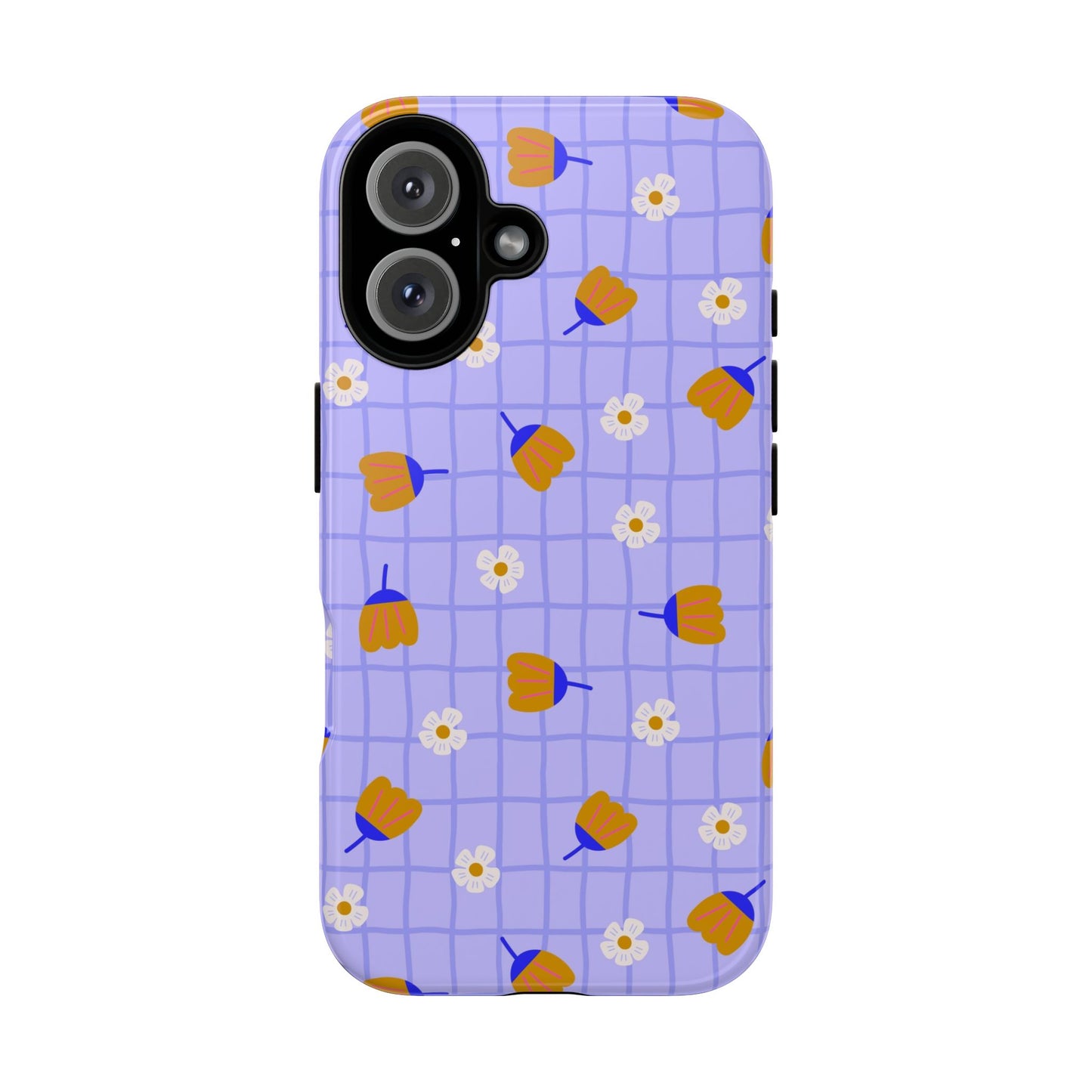 Phone Case: Flowers on Lilac Grid