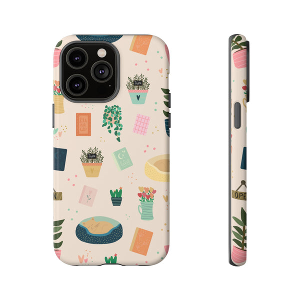 Phone Case: Book Shop Items on Cream