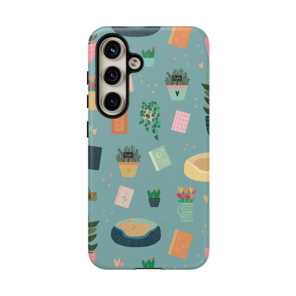 Phone Case: Book Shop Items on Blue