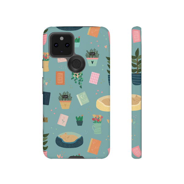 Phone Case: Book Shop Items on Blue