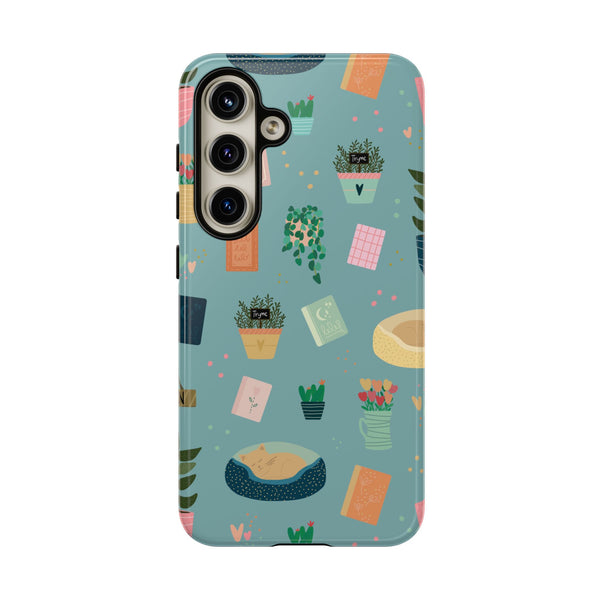 Phone Case: Book Shop Items on Blue