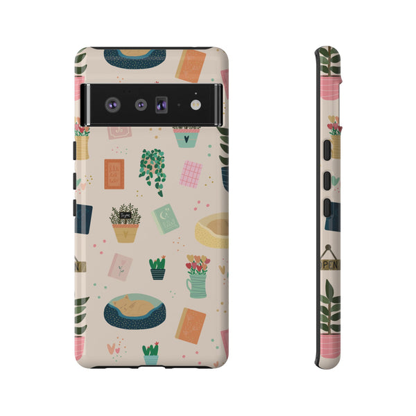 Phone Case: Book Shop Items on Cream