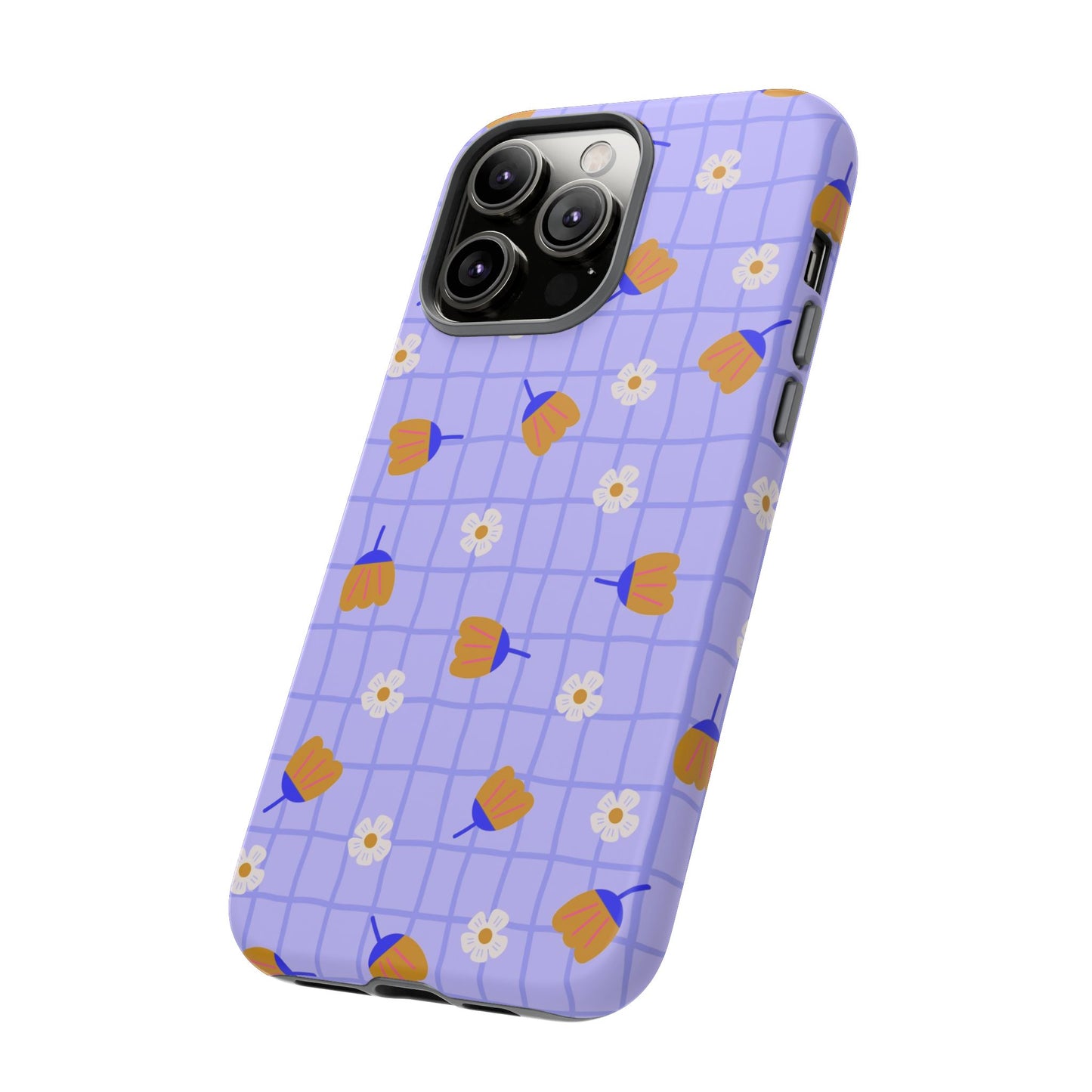 Phone Case: Flowers on Lilac Grid