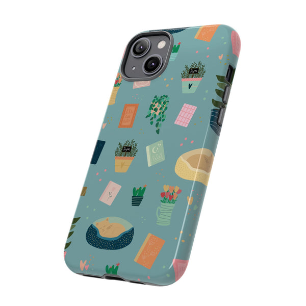 Phone Case: Book Shop Items on Blue