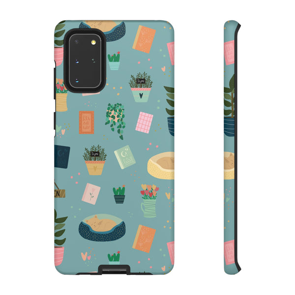 Phone Case: Book Shop Items on Blue