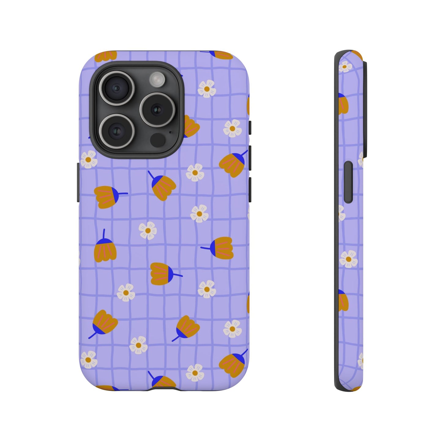Phone Case: Flowers on Lilac Grid