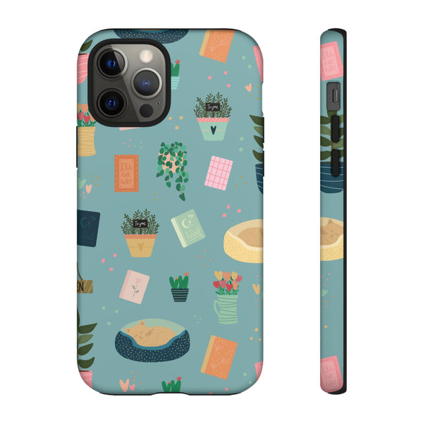 Phone Case: Book Shop Items on Blue