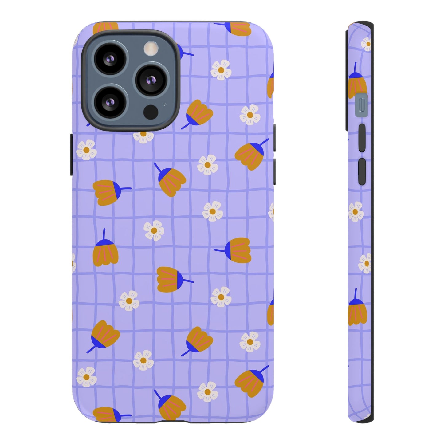 Phone Case: Flowers on Lilac Grid