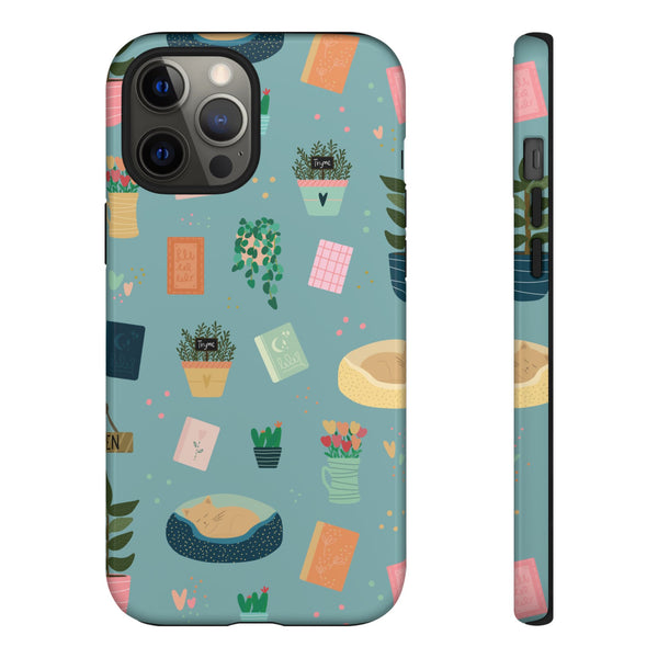 Phone Case: Book Shop Items on Blue