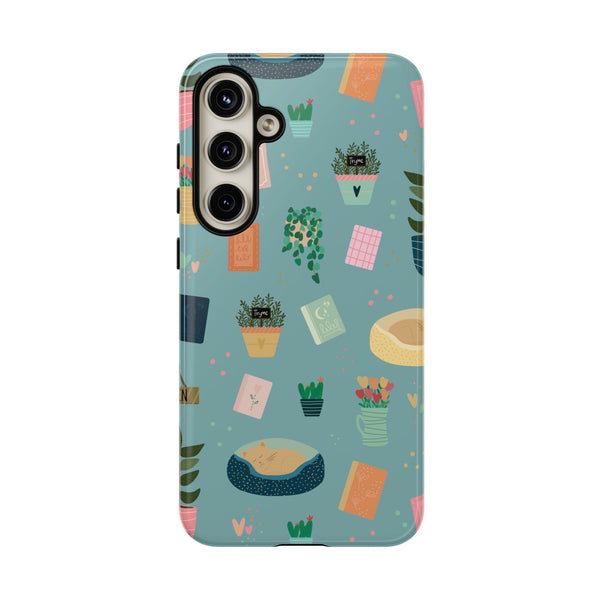 Phone Case: Book Shop Items on Blue
