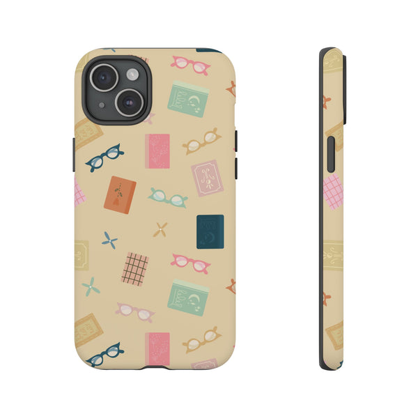 Phone Case: Books and Glasses on Yellow