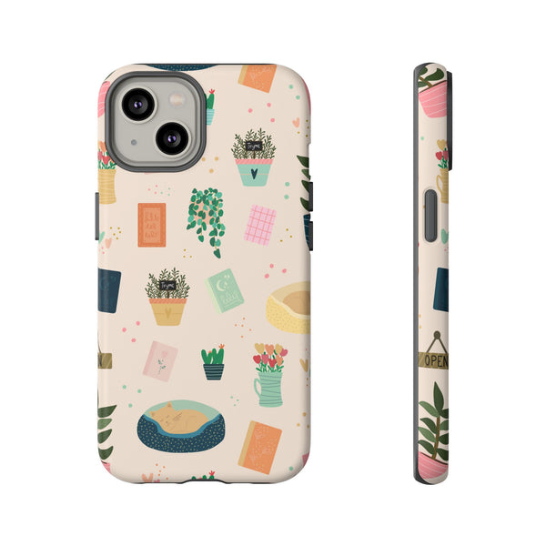 Phone Case: Book Shop Items on Cream