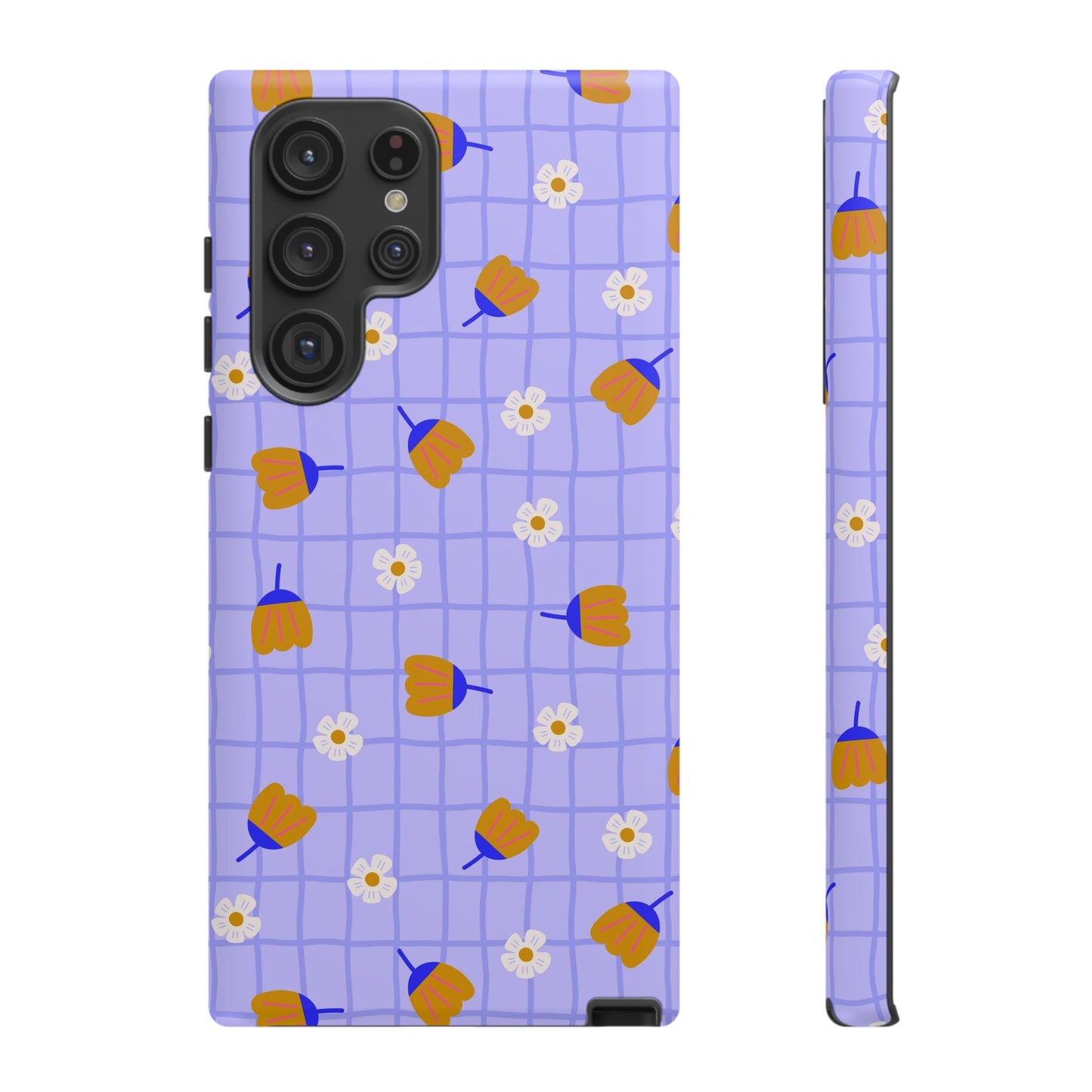 Phone Case: Flowers on Lilac Grid