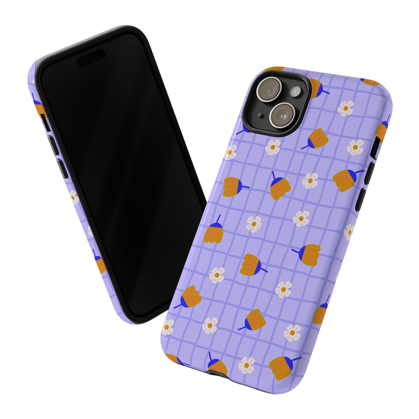 Phone Case: Flowers on Lilac Grid