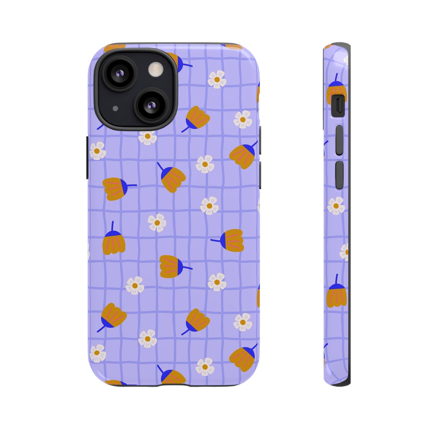 Phone Case: Flowers on Lilac Grid