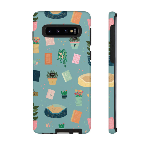 Phone Case: Book Shop Items on Blue