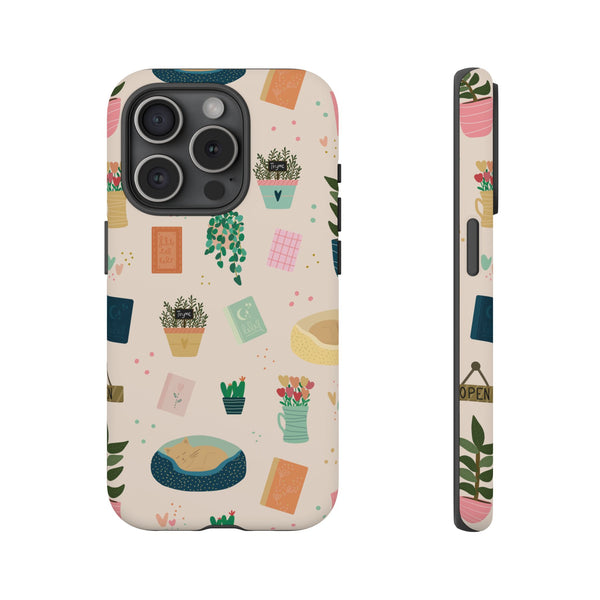Phone Case: Book Shop Items on Cream