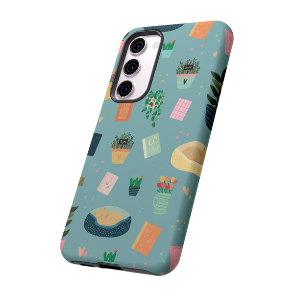 Phone Case: Book Shop Items on Blue