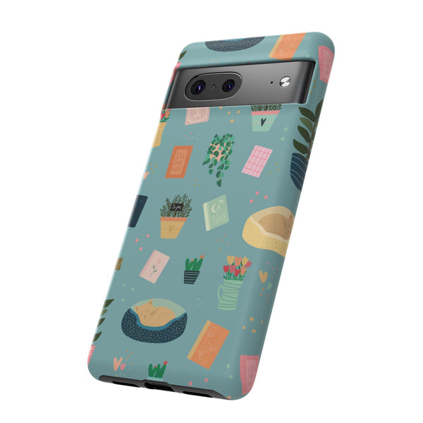 Phone Case: Book Shop Items on Blue