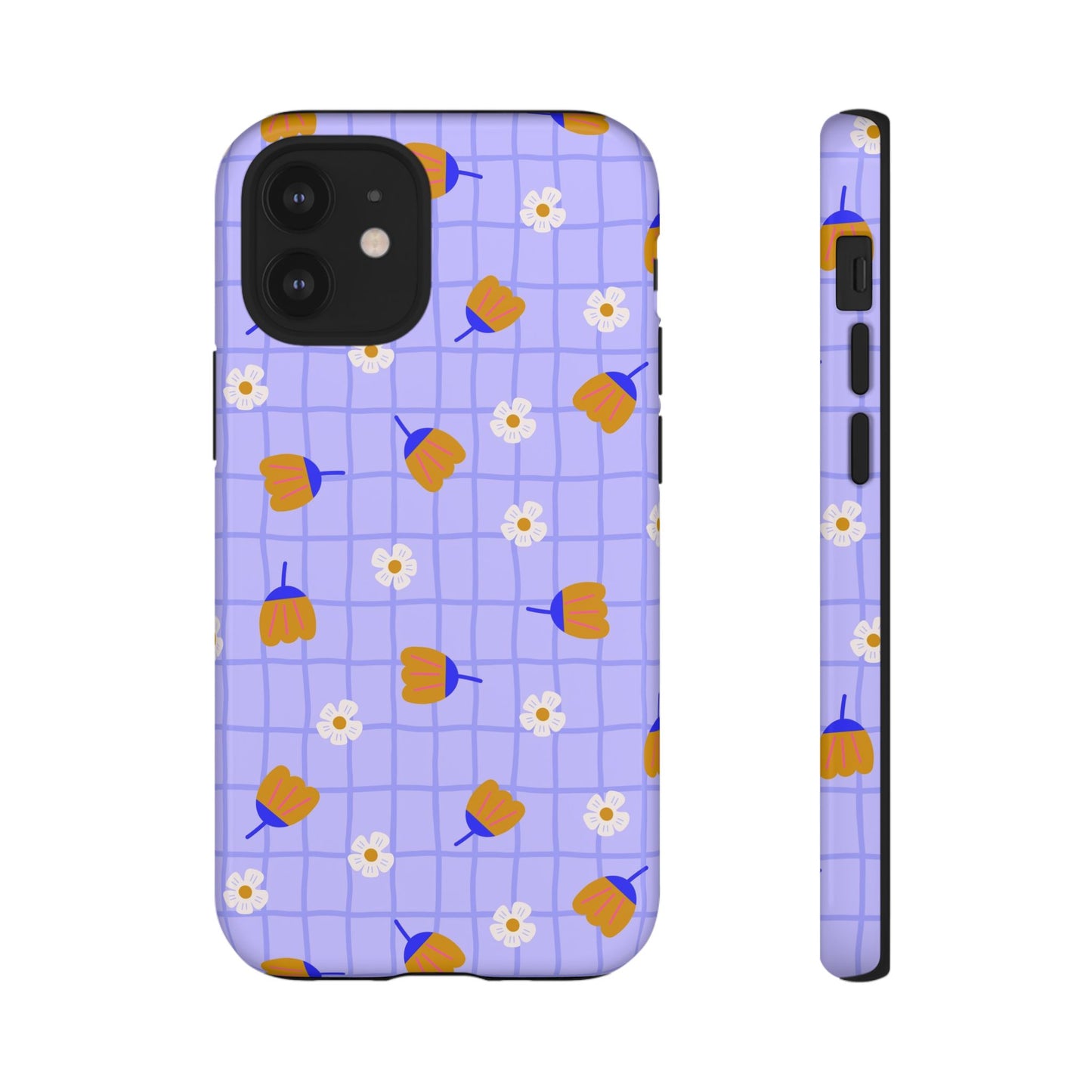Phone Case: Flowers on Lilac Grid