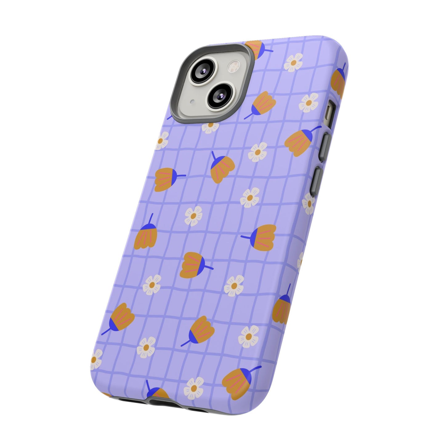 Phone Case: Flowers on Lilac Grid