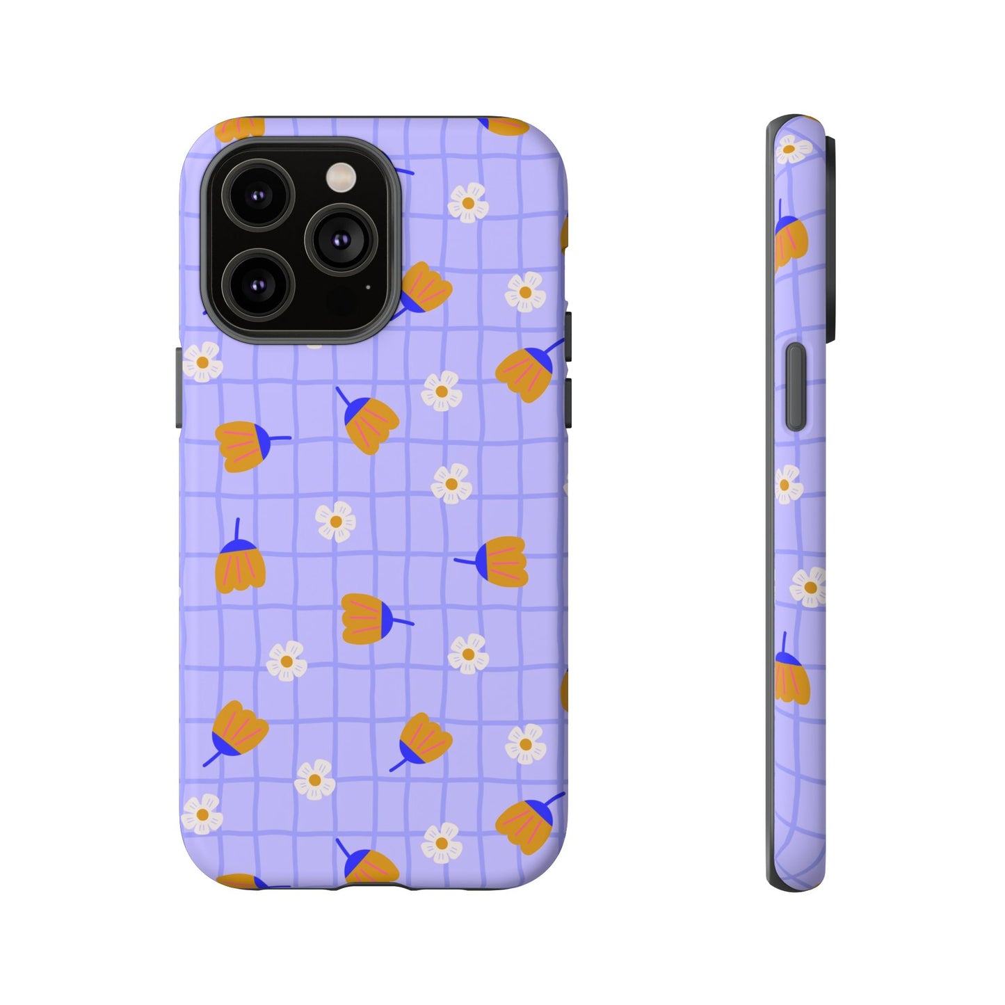 Phone Case: Flowers on Lilac Grid