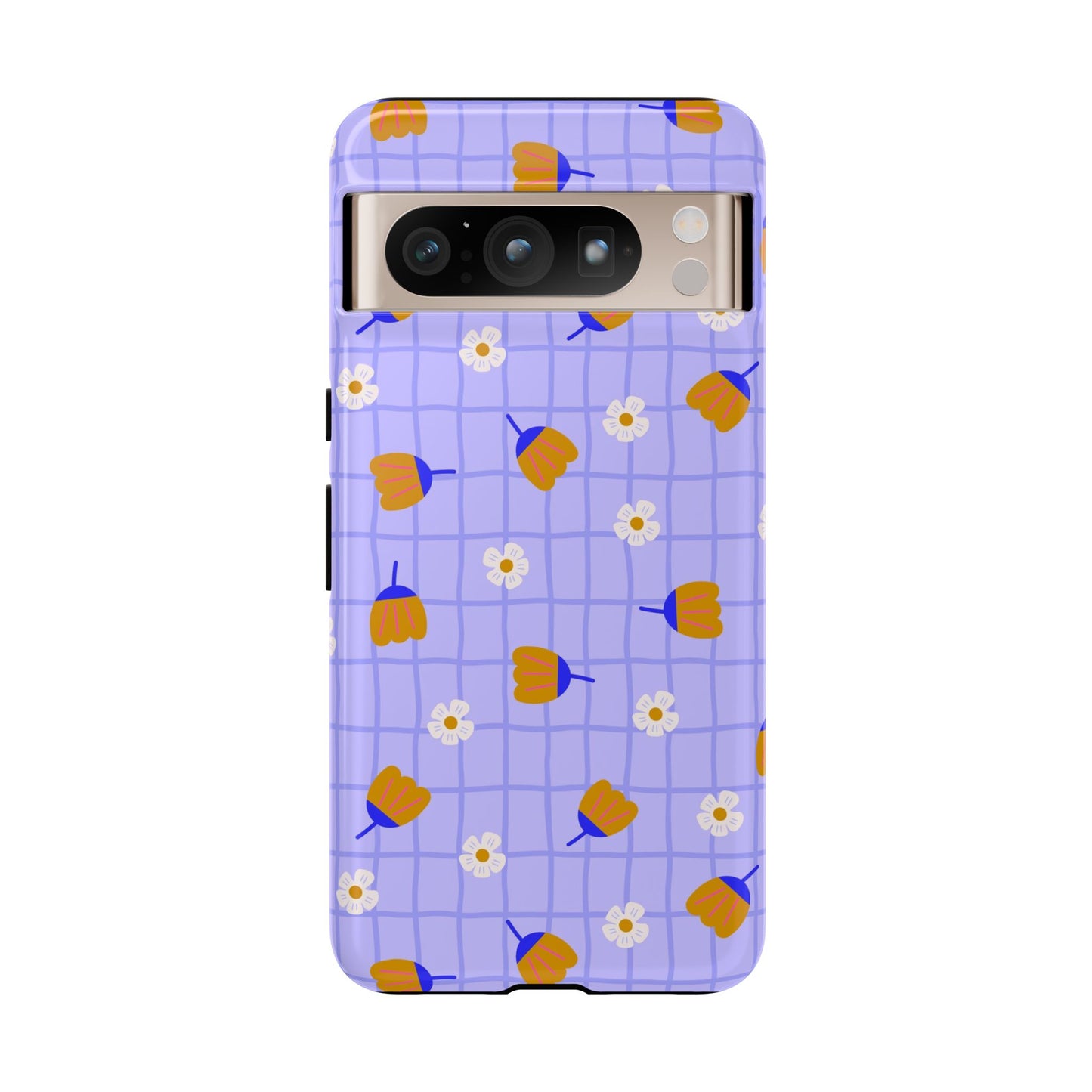 Phone Case: Flowers on Lilac Grid